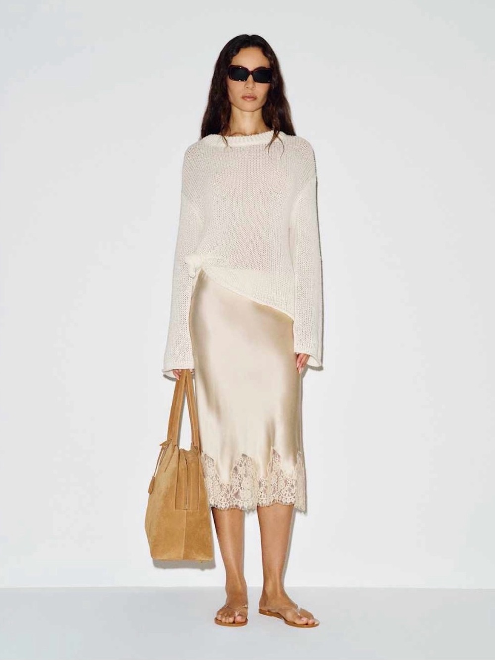 NWT Reformation Petites Carolina Silk Lace Midi Skirt SP Ivory